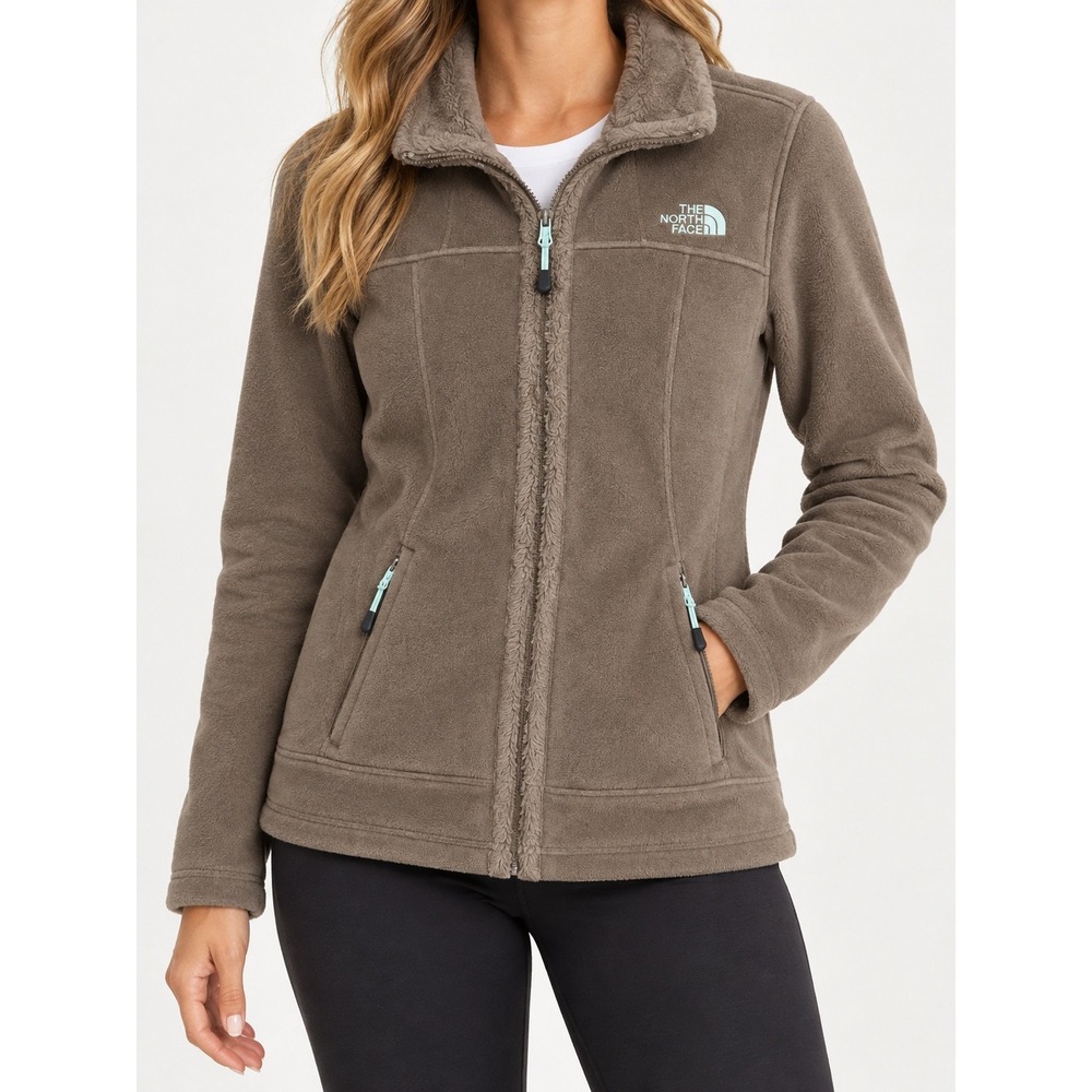 The North Face Osito Fleece Jacket Brown Mint Green Full Zip Mock Neck Womens M